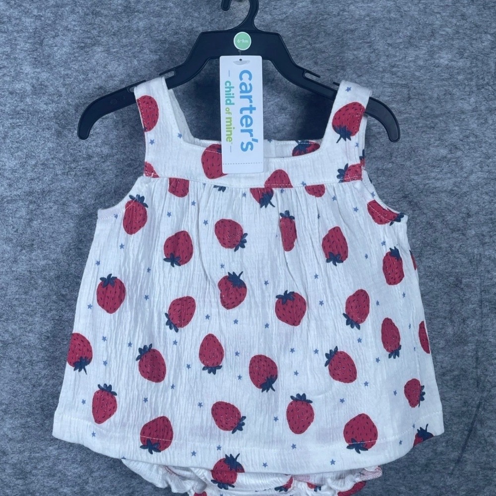 Carter's Child of Mine Top Bloomer Set Baby Newborn Strawberry Cotton White Red